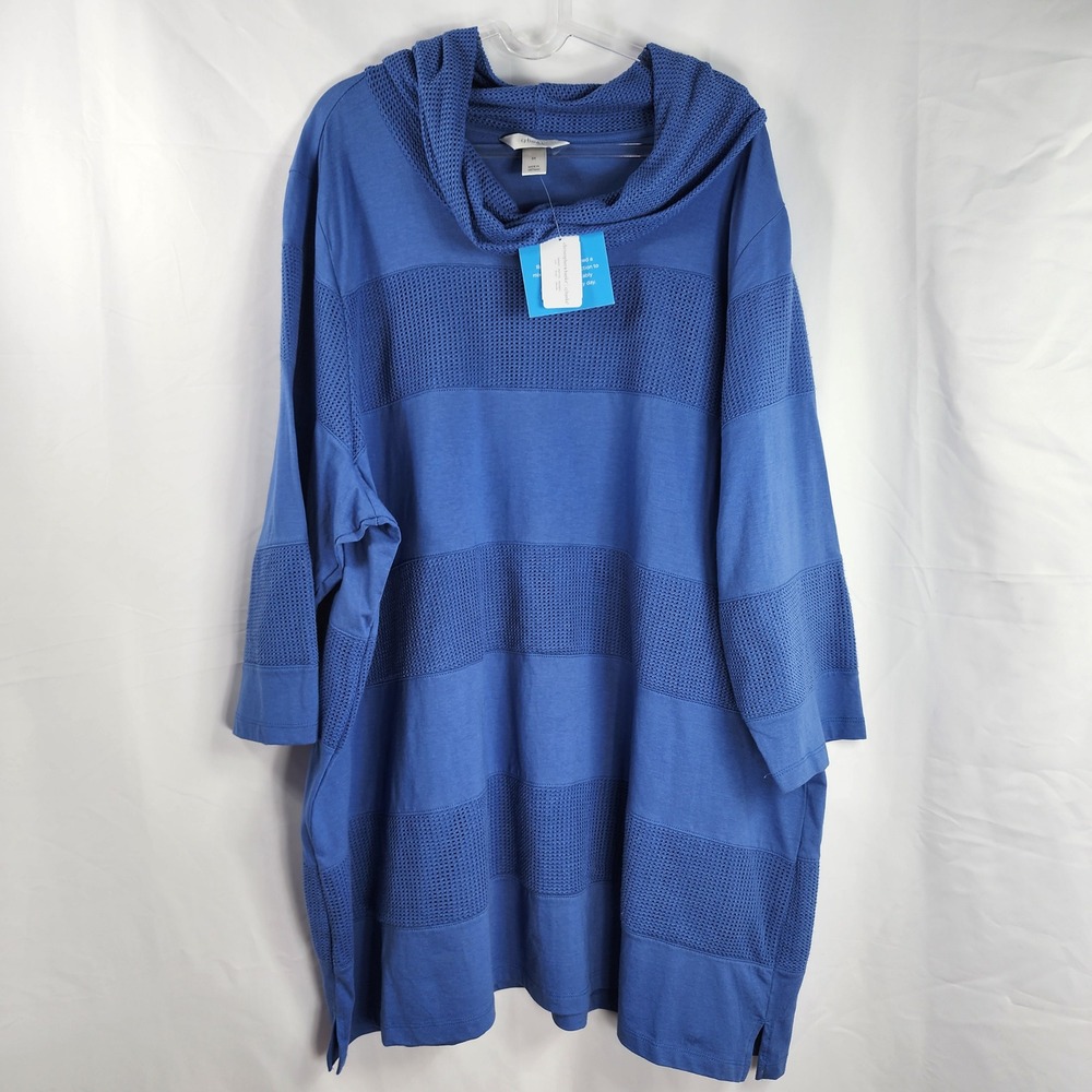 CJ‎ Banks Blue Textured Cowl Neck Tunic Top 3X Plus Oversized Lounge Travel Cozy